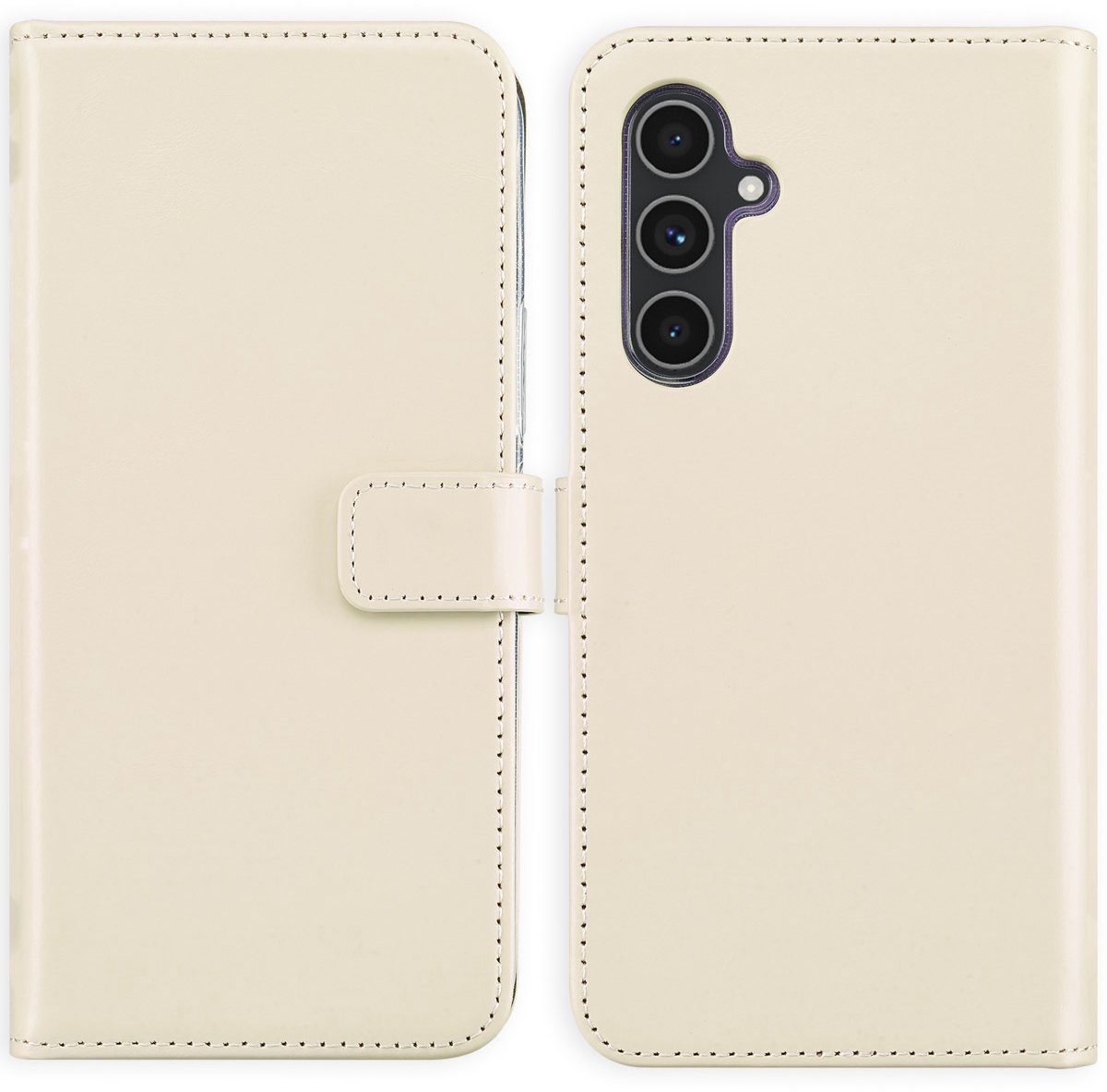 Selencia Hoesje - Geschikt voor Samsung Galaxy A54 (5G) - Echt Lederen Bookcase - Greige