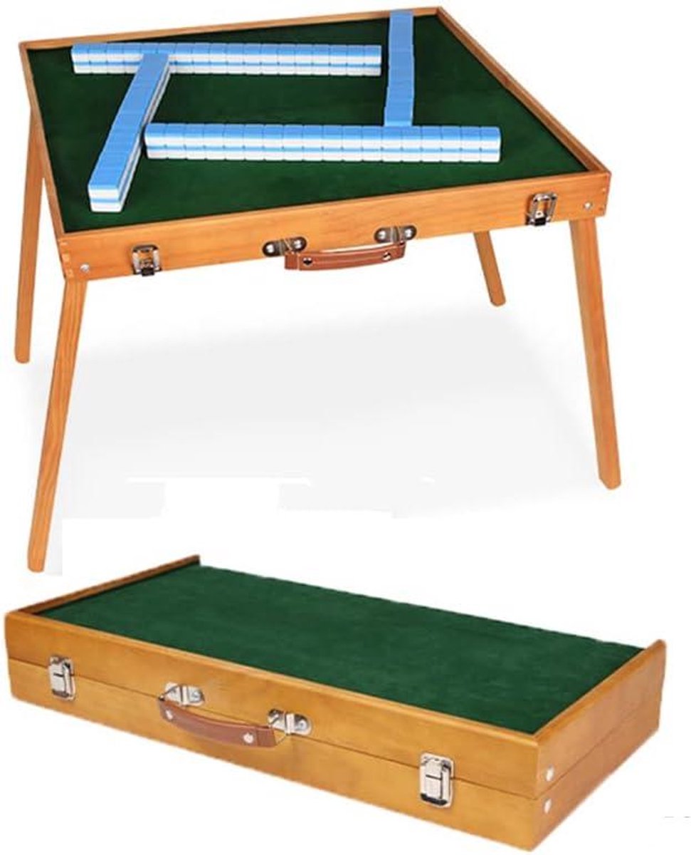 Mahjong Tafel Set - Opvouwbaar Spel - Reizen en Feesten - Compact Lichtgewicht - 26mm Set - Blauw