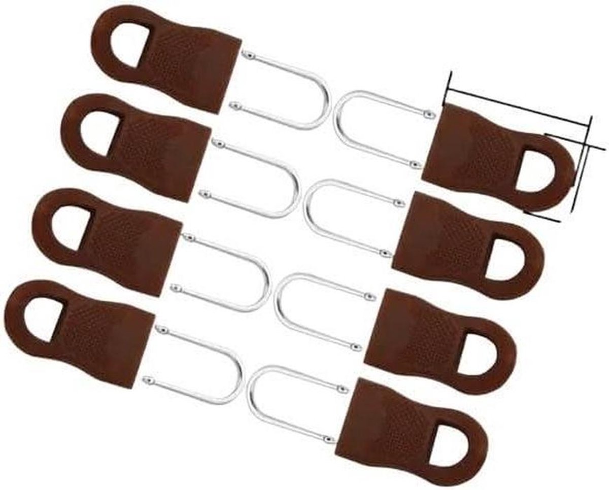 Ritstrekkers Vervanging - Rits Fixer - Kleding Reparatie - Universele Toepassing - 8 Stuks - Bruin