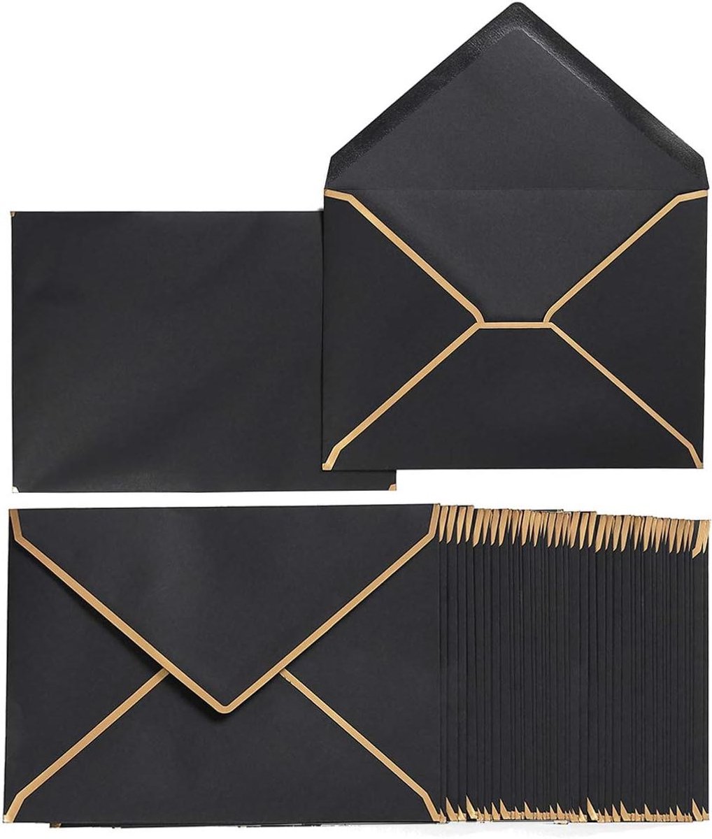 A7 Enveloppen - Kaarten Enveloppen - Bruiloft Uitnodigingen - Gouden Rand - 50 stuks - Zwart
