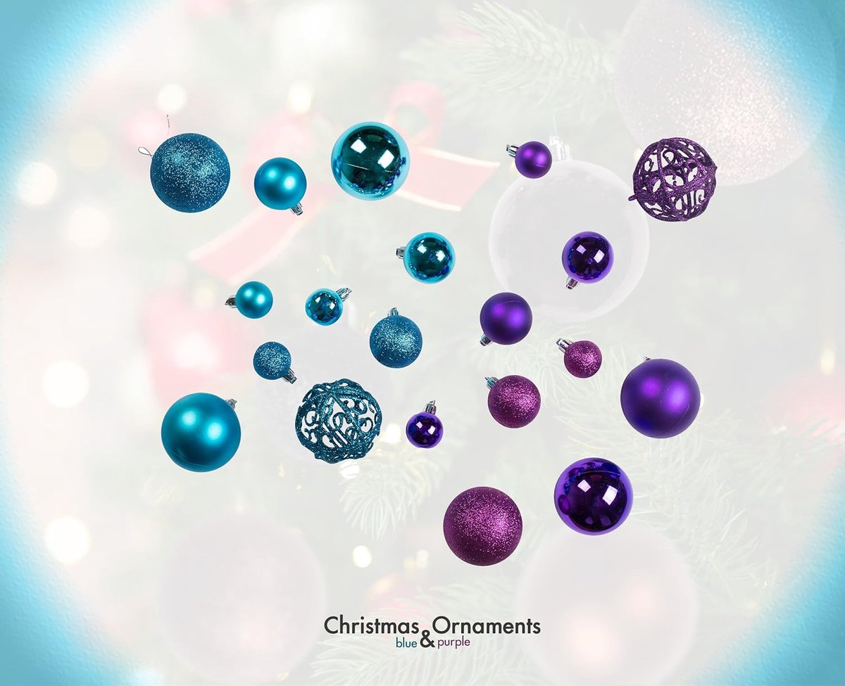 Kerstballen Set - Hangende Ornamenten - Kerstboom Versieren - Onbreekbaar Materiaal - 100 Stuks - Blauw & Paars – foto 4