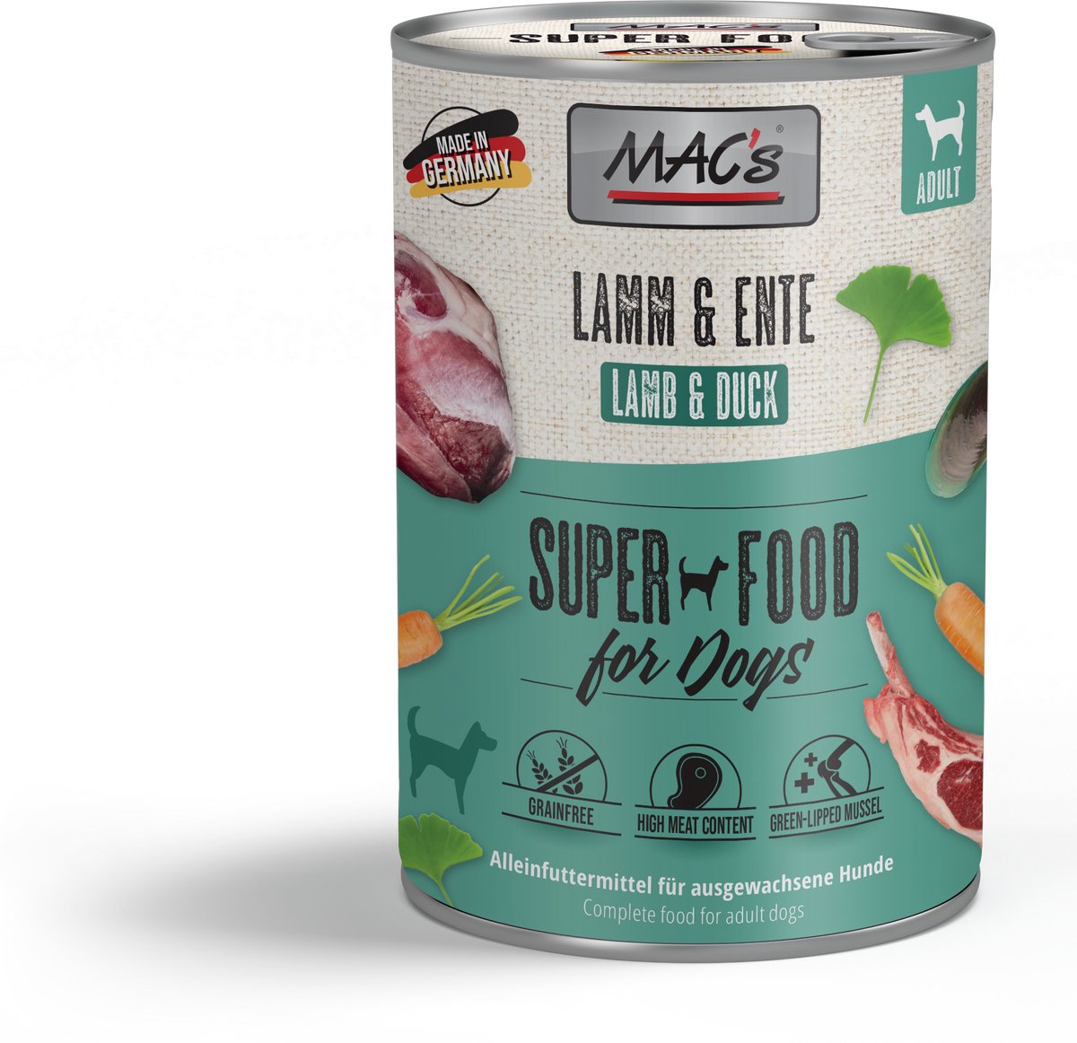 MACs MAC’s Hondenvoer Natvoer Blik - 93,8% Lam & Eend - 6 x 400g
