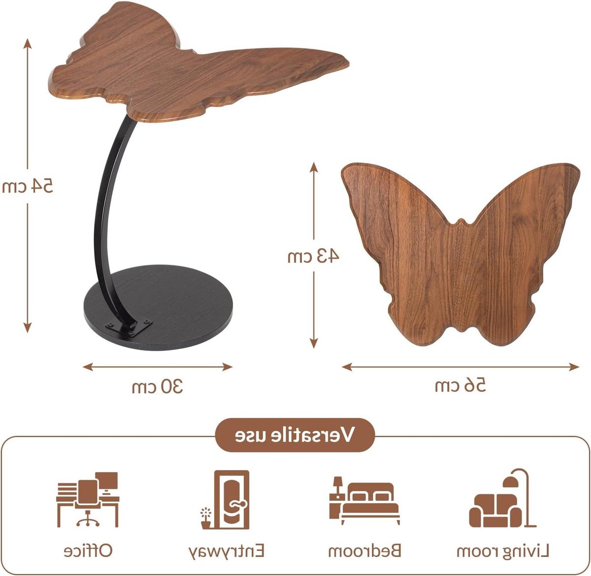 Bijzettafel Vlinderdesign - Salontafel C-vorm - Kamer Decoreren - Beweegbaar Stalen Frame - 43 x 56 x 54 cm