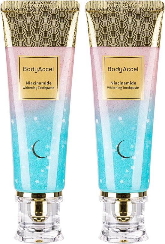 BodyAccel Niacinamide Whitening Toothpaste Tandpasta - Natuurlijke whitening tandpasta met niacinamide, milde formule voor wittere tanden en een frisse adem, verpakking van 2