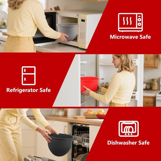 Siliconen Kom Voering - Mixer Kom Deksel - Keuken Mixer Gebruik - Voedselveilig Hittebestendig - 5 Quart - Zwart Rood Grijs van Merkloos — afbeelding 3