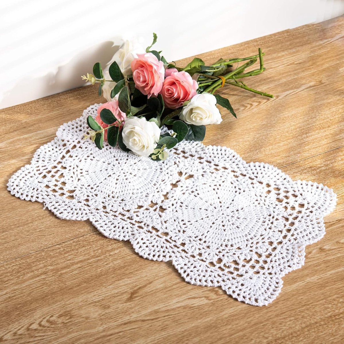 carmdering - Placemats Baumwolle - Tafelkleedjes - Rechthoekige Onderleggers - Handgehakeld Vintage Design - Hittebestendige Tafelbescherming - Zacht Katoen - Romantische Landhuisstijl - Veelzijdig Voor Eetkamer En Feesten - 2 Stuks - Wit