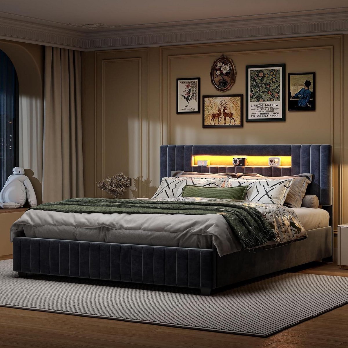 Opbergbed Frame - Bedstee Hydraulisch - Ruim Slapen - Ottomaanse Lift LED - 160x200cm - Grijs
