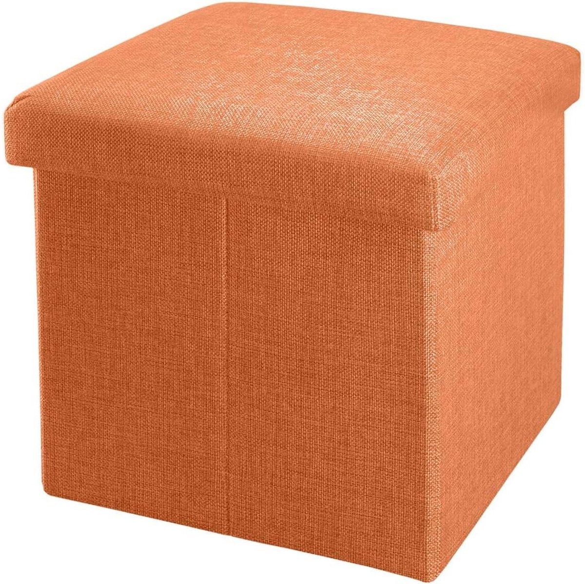 Opvouwbare Poef - Opbergkruk Zetel - Ruimte Besparen - Linnenlook Bekleding - 30 x 30 x 30 cm - Oranje Mandarijn
