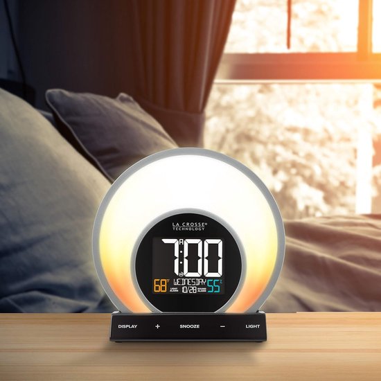 Wekker met Licht - Nachtlamp Sfeerverlichting - Ontspannen Wakker Worden - Temperatuur Vochtigheid - USB Oplaadpoort - Zwart van Merkloos — afbeelding 4