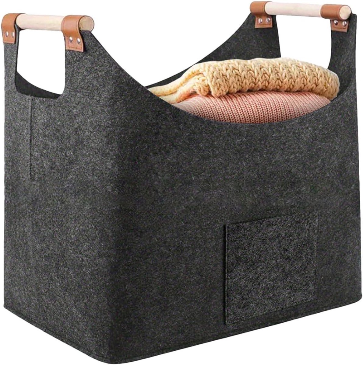 Vilt Brandhout Mand - Houtdrager Opbergbak - Haardhout Opslag - Opvouwbaar Ontwerp - 40 x 22 x 27 cm - Grijs