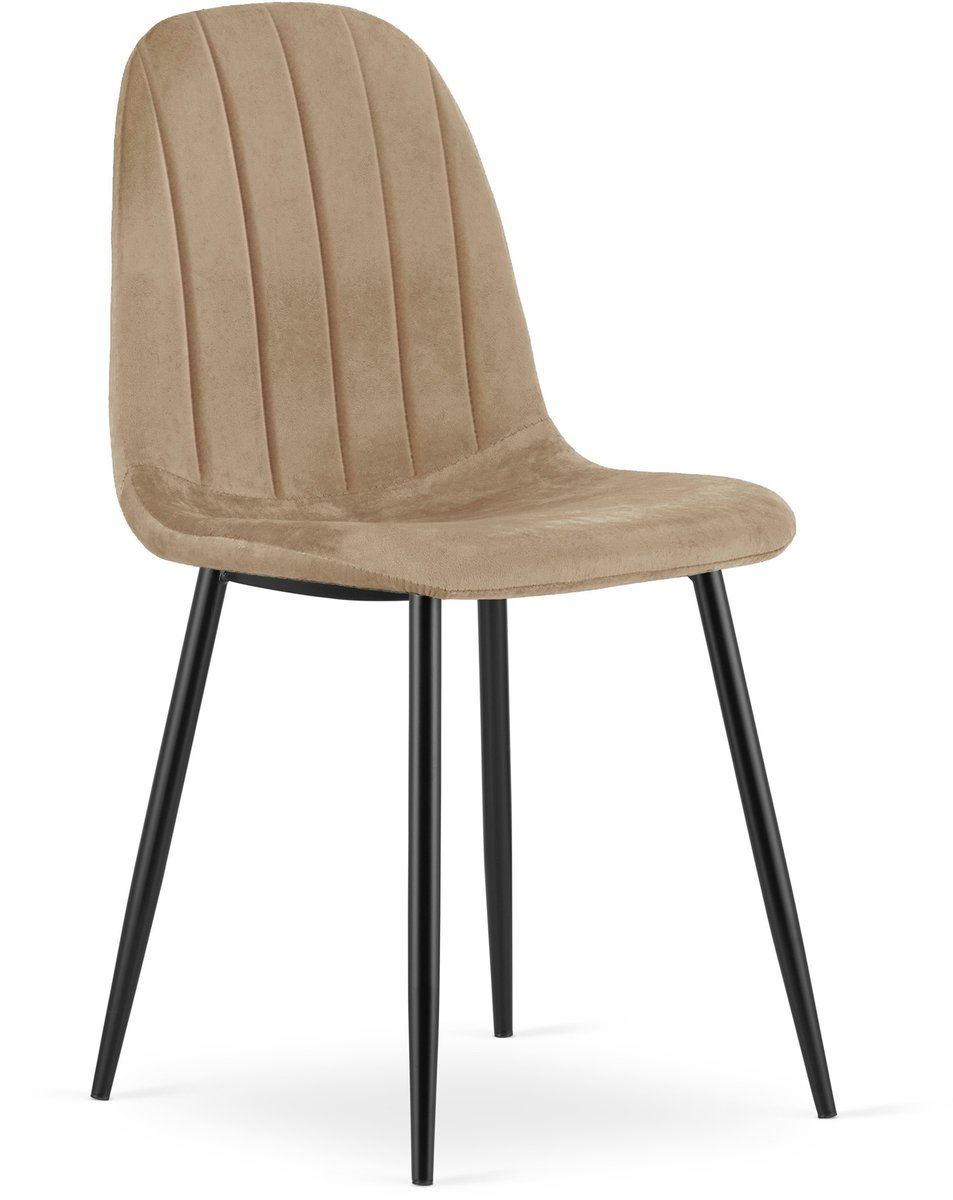 Eetkamerstoel PADVA - Bruin fluweel - Zwarte metalen poten - Modern design