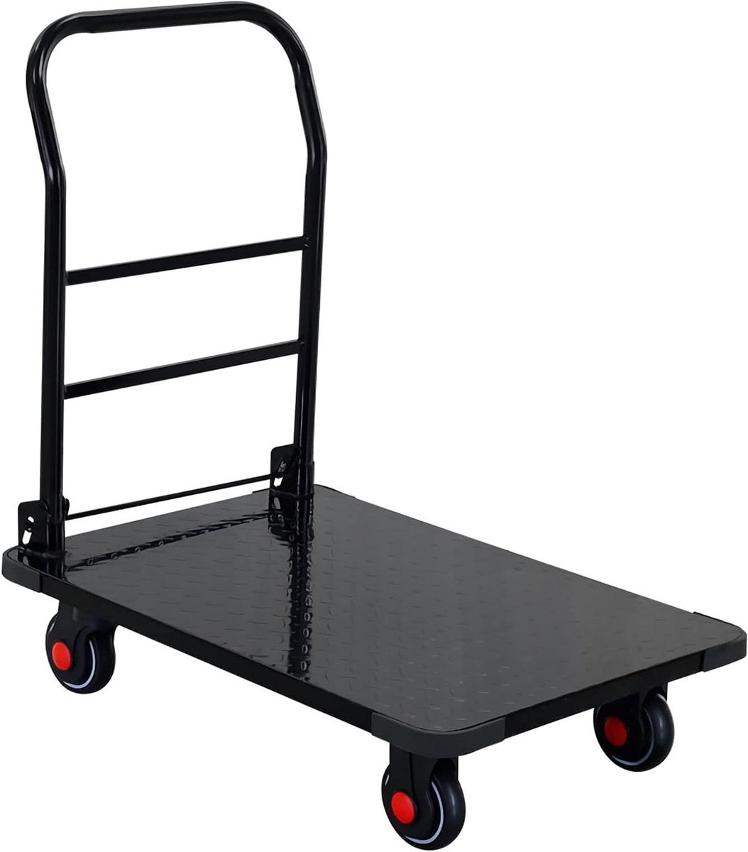 Stalen Platformwagen - Steekwagen Dolly - Zwaar Transport - Opvouwbaar Handvat - 350 kg Laadvermogen - Grijs
