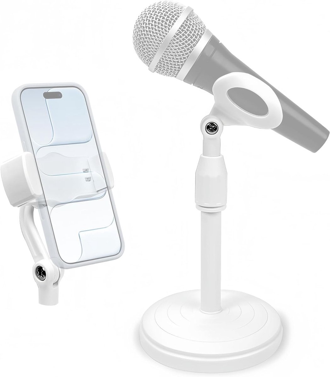 Verstelbare Microfoonstandaard voor Desktop met Telefoonhouder, Ideaal voor Studio, Live Streaming en Podcasts