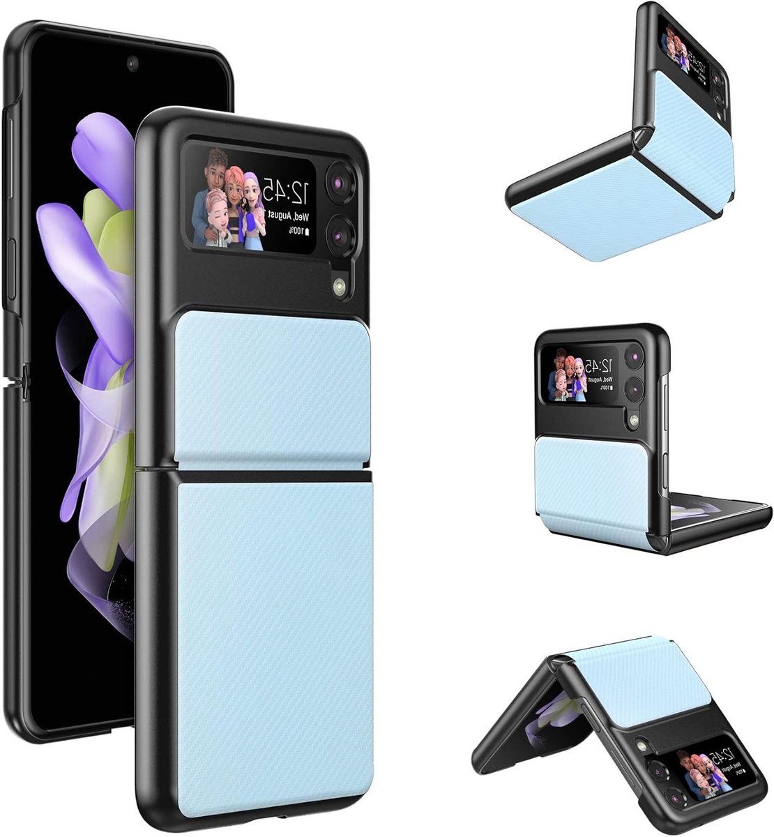 Ultra-dunne en duurzame beschermcase voor Samsung Galaxy Z Flip 4 met scharnierbescherming, PU leer en hard PC, lichtblauw, perfect voor 5G en dagelijks gebruik