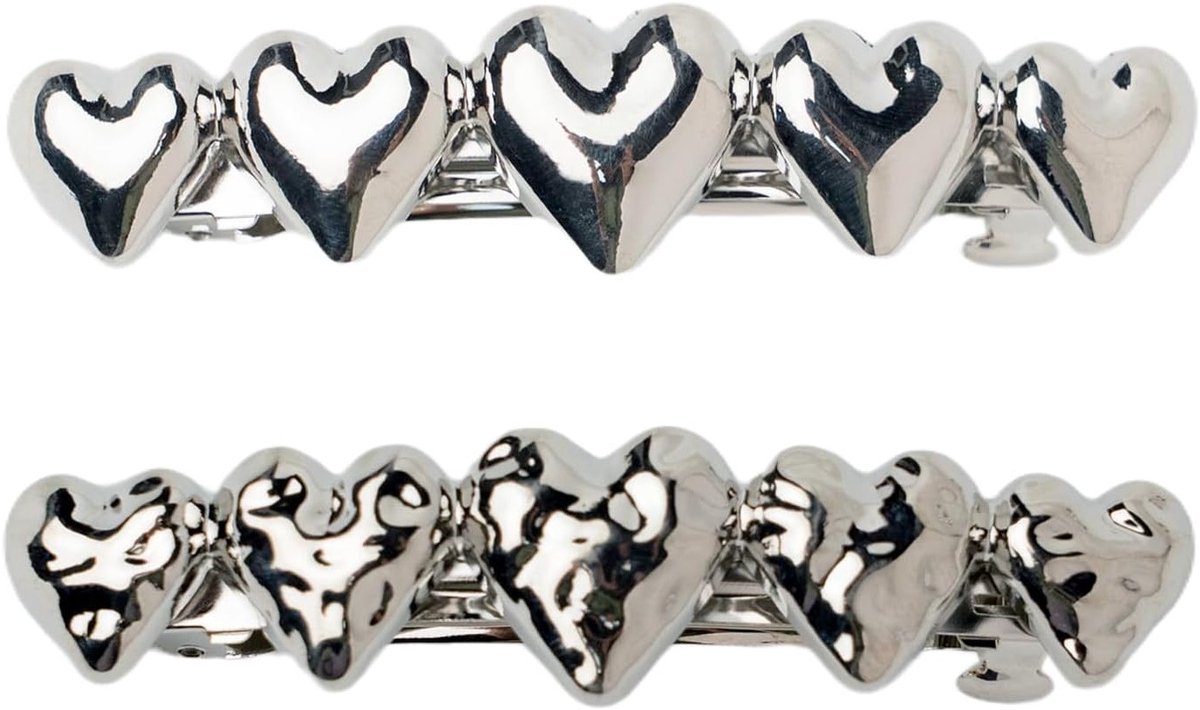 Set van 2 Franse Haarklemmen voor Dames - Minimalistische Metalen Haarclips, Barrette en Bun Accessoires in Zilver met Hartvorm