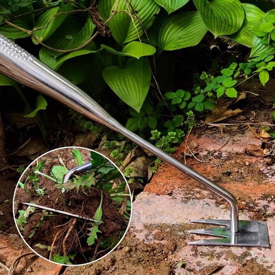 Handmatige Tuinwieder - Onkruidsteker Grastrekker - Tuinonderhoud Bodem losmaken - Verdikt Mangaanstaal - 4 x 8 x 4 cm - Grijs — afbeelding 5