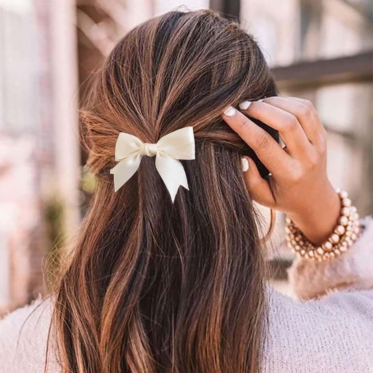 Elegante Haarspeld met Satijnen Strik voor Vrouwen Accessoire in Wit