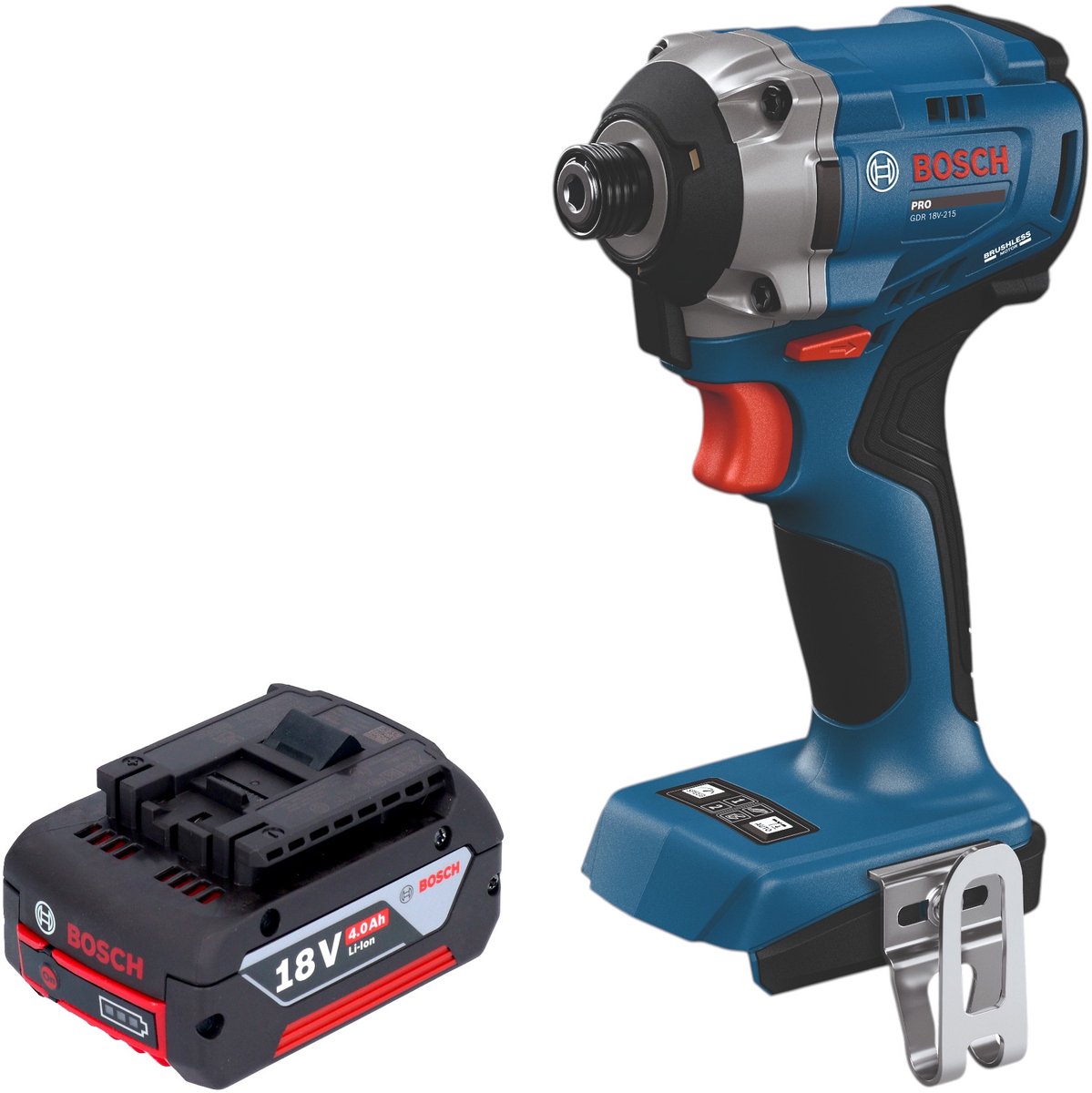 Bosch GDR 18V-215 Professional accu-slagschroevendraaier 18 V 215 Nm 1/4" borstelloos + 1x accu 4,0 Ah - zonder oplader