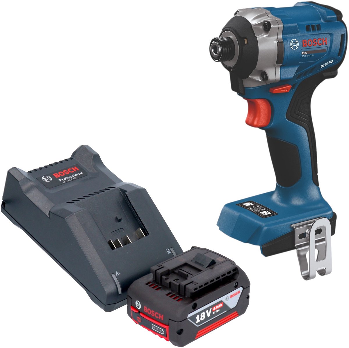Bosch GDR 18V-215 Professional accu-slagschroevendraaier 18 V 215 Nm 1/4" borstelloos + 1x accu 4,0 Ah + oplader