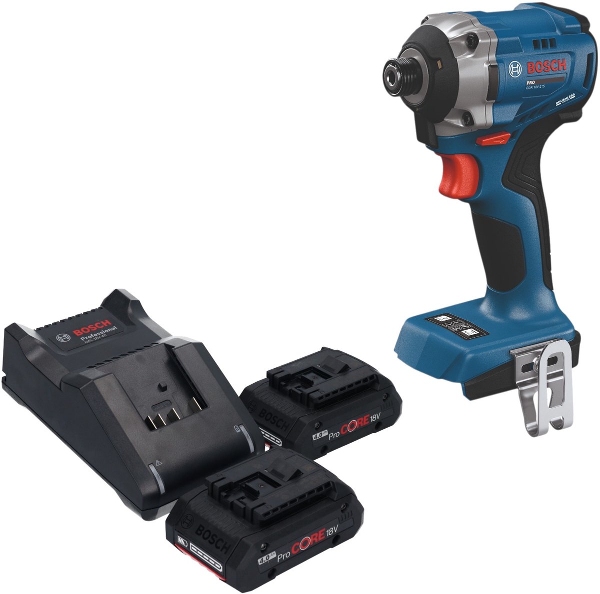 Bosch GDR 18V-215 Professional accu-slagschroevendraaier 18 V 215 Nm 1/4" borstelloos + 2x ProCORE-accu 4,0 Ah + oplader