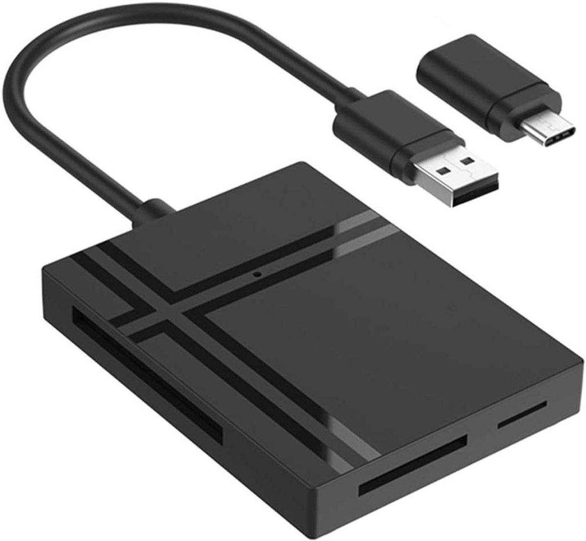 Kaartlezer Adapter - USB C Hub - Bestanden Overzetten - 5-in-1 Multifunctioneel - Compact Ontwerp - Zwart