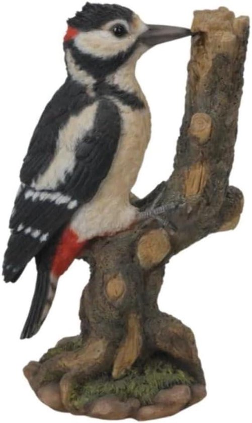 Zwarte Specht Figuur - Decoratie Vogel - Tuin Decoratie - Weerbestendig Materiaal - 24cm Hoog - Meerkleurig