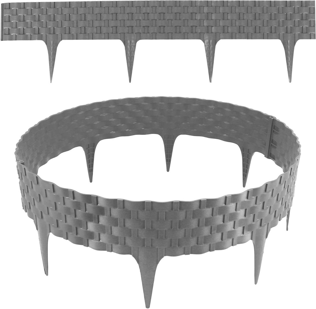 Gazonrand Rotanlook - Bloembedomranding Kunststof - Tuin Afbakenen - Flexibele Modulaire Set - 3.2 Meter - Grijs