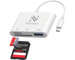 Nuvance SD Kaart Lezer - SD Card Reader - 3 in 1 - SD Kaartlezer - USB naar USB C - Micro SD Kaart Lezer - TF kaart