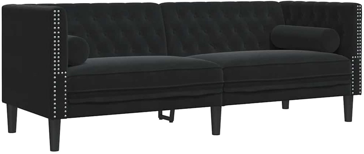 vidaXL Driezitsbank - Chesterfield-stijl - met - bolsters - fluweel - zwart