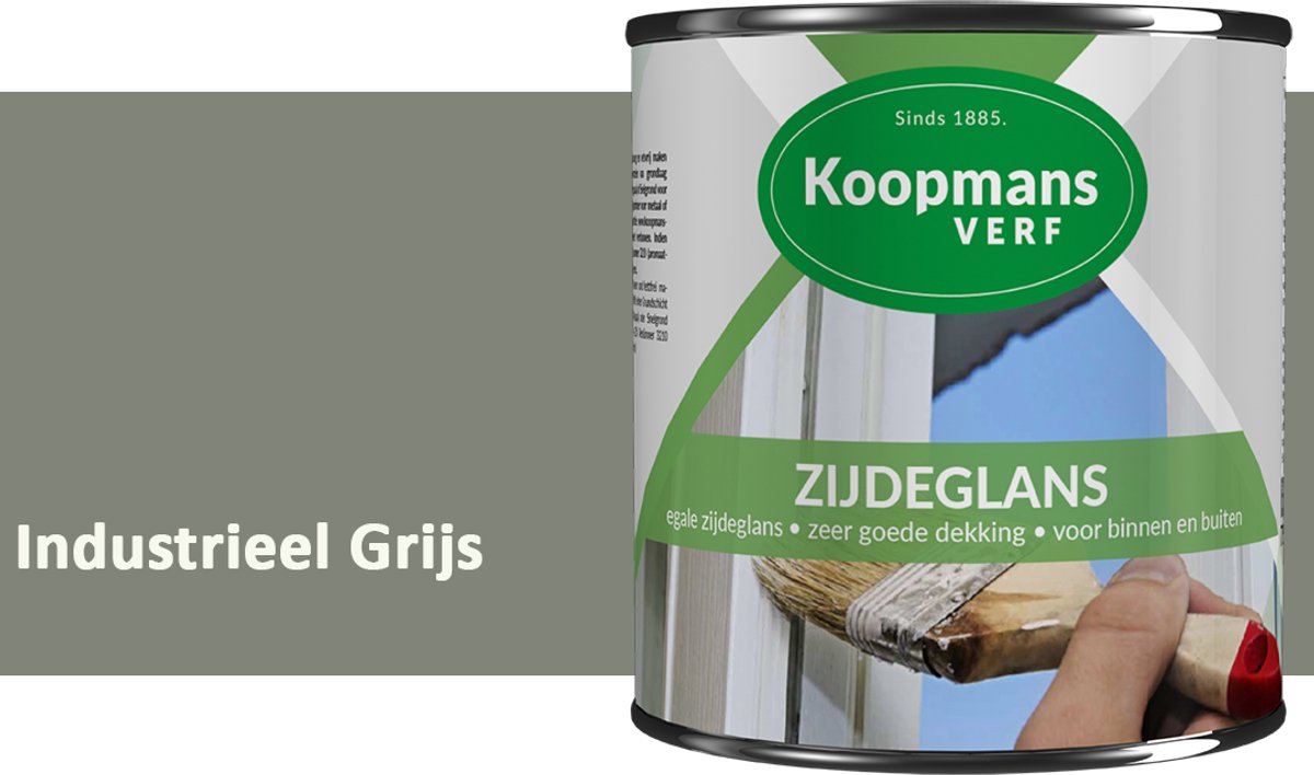 Koopmans Zijdeglans Lakverf – Binnen & Buiten – Kras- en Stootvast – Hoge Dekkracht – Voor Hout, Deuren en Kozijnen – Industrieel Grijs – 750 ml
