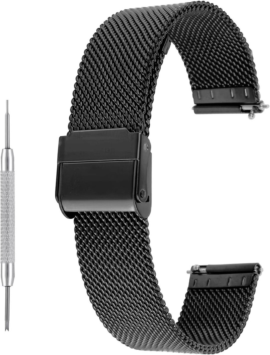 Verstelbare Milanese Mesh Horlogeband, Snelle Ontgrendeling, RVS, 16mm 18mm 20mm, Vervangband voor Mannen en Vrouwen, Duurzaam en Comfortabel