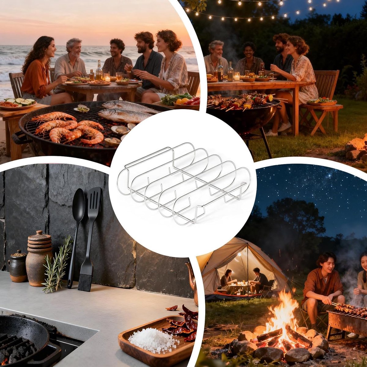 Rib Grill - Vleeshouder - Gelijkmatig Grillen - Roestvrij Staal - 4 Sleuven - Zilver