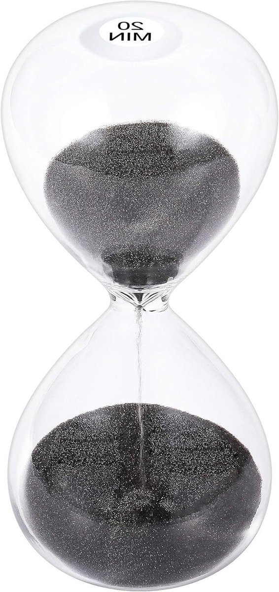 Zandloper 20 minuten - Zandklok uurwerk - Spelletjes en decoratie - Versterkt borosilicaatglas - 13H centimeter - Zwart