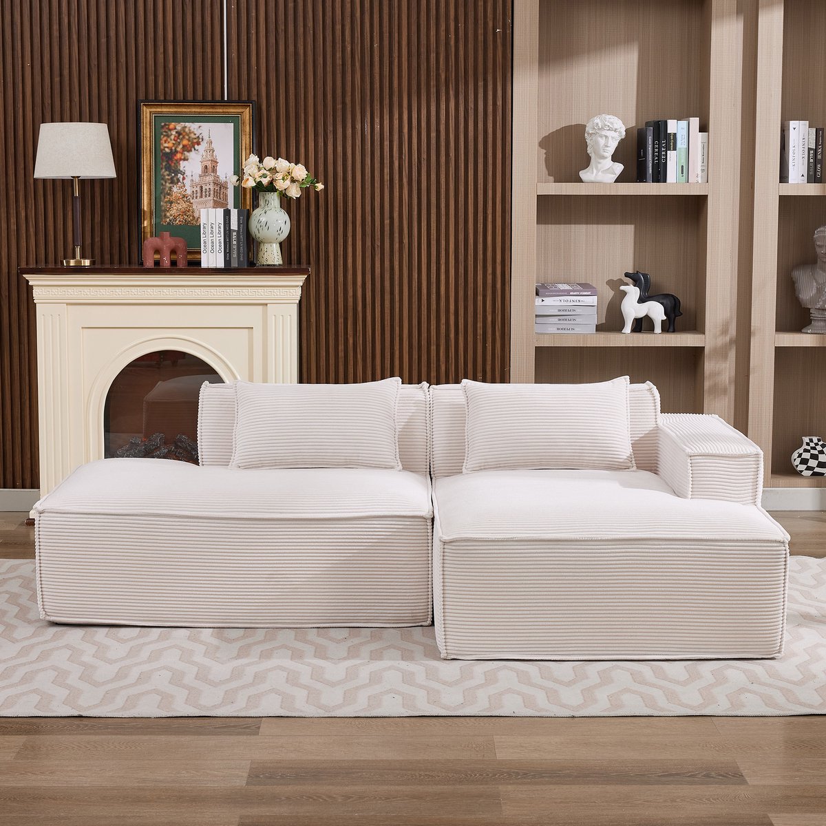 Wishdor Bank - Compact Ontwerp, Pocketvering En Slijtvaste Stof - Modern - Voor Woonkamer - Polyester Bekleding - Beige - 235 Cm