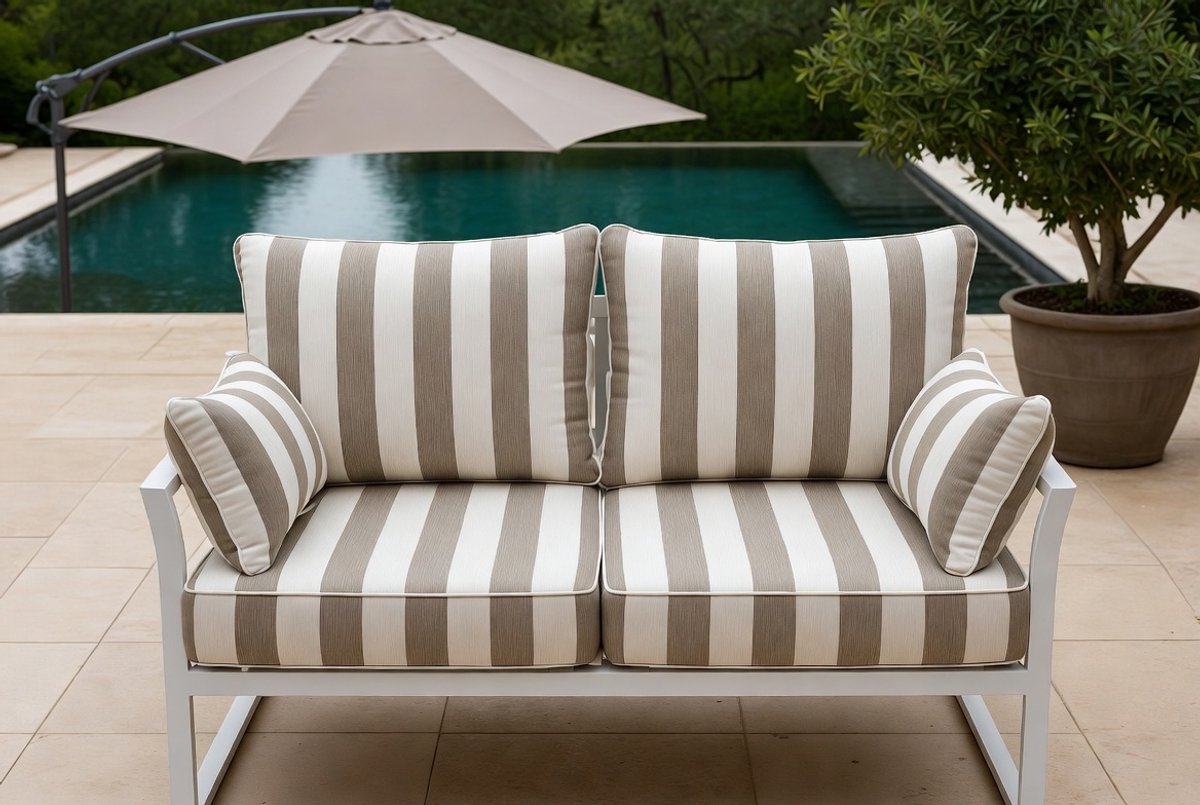 Modulaire 3-Zits Loungeset Tuinbank Aluminium Frame Beige Kussens – Weerbestendige Moderne Outdoor Sofa – Industrohome