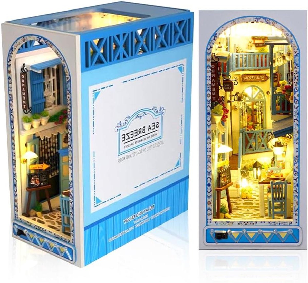 Boekenkast Inzet - Miniatuur Huis - Hobby Bouwen - Zeebries Thema - Liten Skala - Blauw