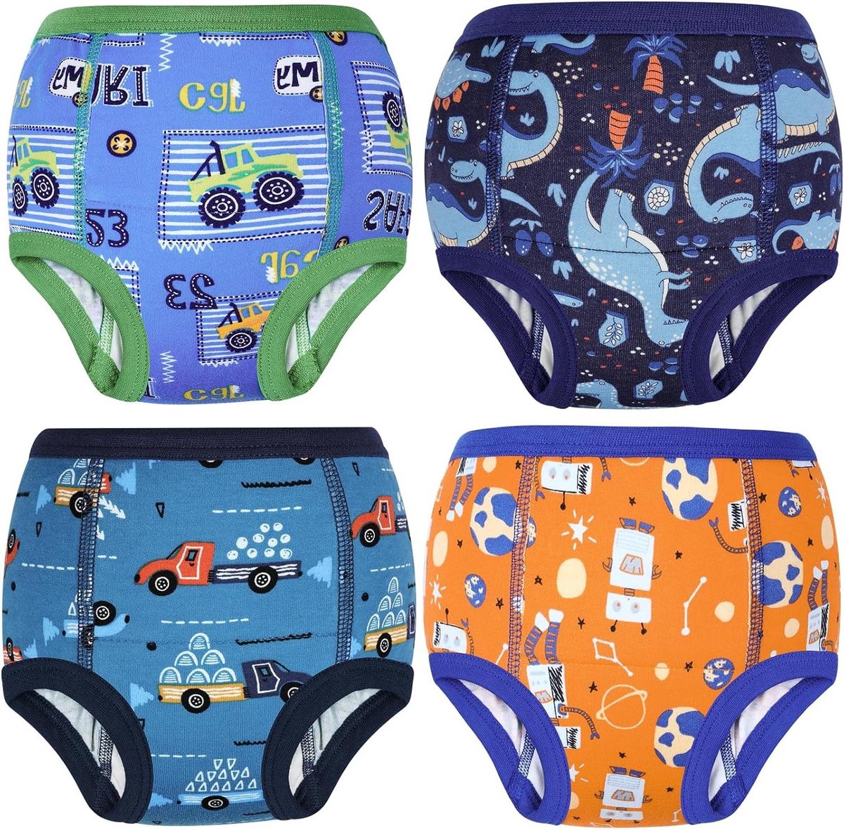 Potty Training Pants - Oefenbroekjes - Zindelijkheidstraining - Herbruikbaar Katoen - Set van 4 - Blauw Cartoon