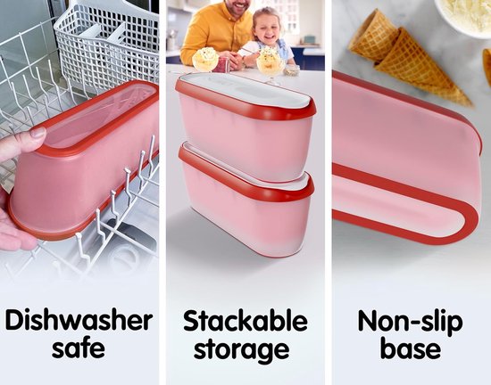 SUMO Zelfgemaakte ijscontainers: vaatwasmachinebestendig bad. 1,5 kwart (2-pack, rood) — afbeelding 3
