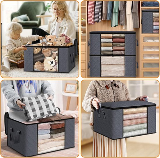 Opvouwbare Kledingopbergzakken - Opbergdozen Kledingkast - Ruimte Besparen - Versterkte Handgrepen - 60 x 43 x 35 cm - Grijs — afbeelding 2