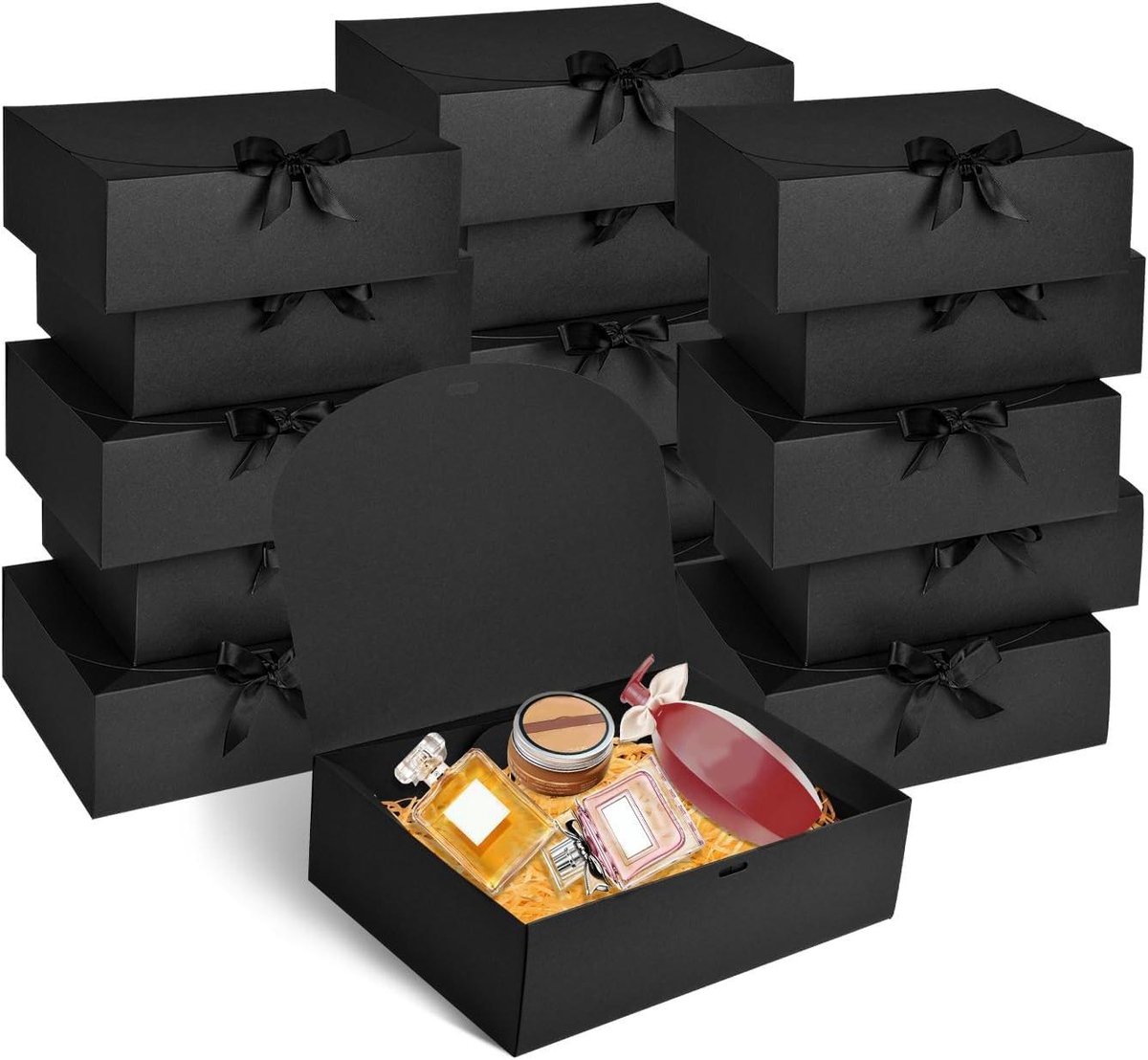Geschenkdozen met lint - Verpakdozen Kraft - Feestelijke Cadeaus - Duurzaam Karton Milieuvriendelijk - 15 Stuks 25x19x8 cm - Zwart