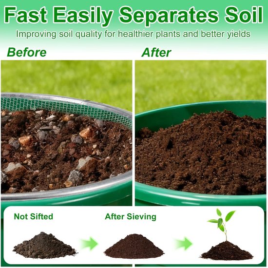 2-Pack Bodemschepzeef voor Tuinieren - 30x30cm - Tuinzeef - Zeef voor Grond - Zand en Compost - Past op 19L Emmers - 3mm & 6mm Mesh - Voor Grind, Aarde, Houtsnippers — afbeelding 2