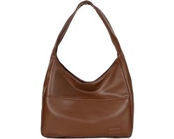 Dames Schoudertas - Handtas - Okseltas - Dames Tote Bag - Schoudertas van Kunstleer - Met Binnenvak met Rits - Tas met Grote Inhoud - Ideaal voor Reizen, Winkelen ,Zakelijke Uitstapjes - 32 x 11,5 x 49,5 cm - Bruin