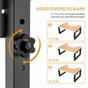 Detail van de draaiknop voor hoogteverstelling van het bamboe toiletkrukje, met drie hoogtes: 17.7cm, 20.3cm, 22.8cm.