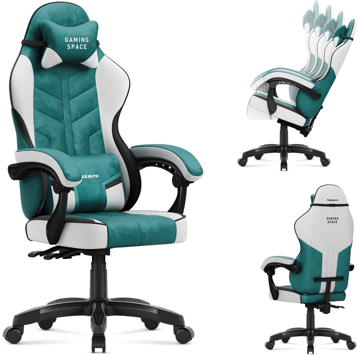 Huzaro Force 2.7 Green – velours gamestoel met 135° kantelfunctie, ergonomische kussens en stalen frame