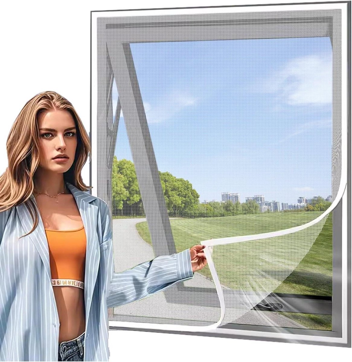 Raamhor - Vliegengordijn - Insecten Weren - Zonder Boren - 85x175cm - Wit