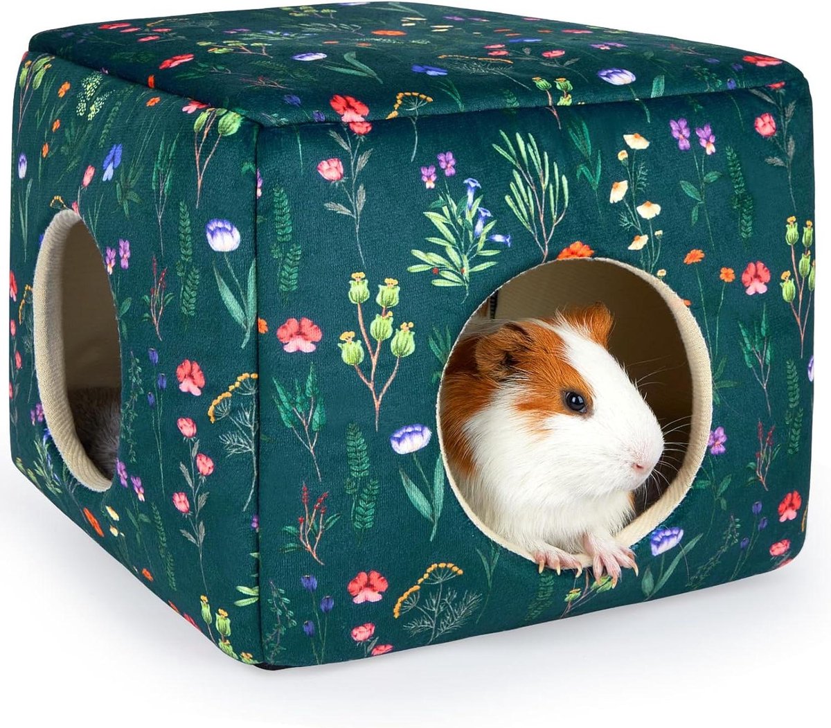 Bienbee Cavia schuilplaats, wasbaar cavia-huis, gezellig cavia-bed voor klein huisdier, konijn/hamster/chinchilla-cavia-accessoires, groene bloemen