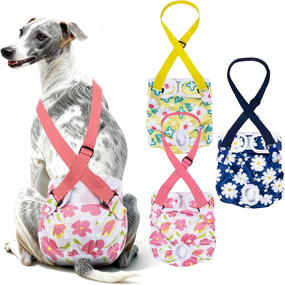 Hondenbroekjes - Hygiëne broekjes - Honden zindelijk maken - Verstelbare bandjes - XL 3 stuks - Blauw Roze Geel