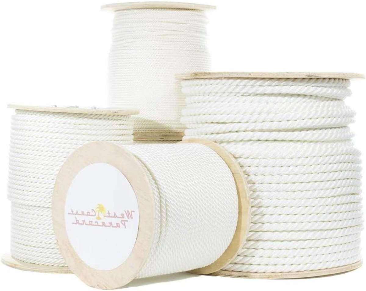 Gedraaid Nylon Touw - Multifunctioneel Koord - Algemeen Gebruik - Hoge Treksterkte - 15 inch x 50 voet - Wit