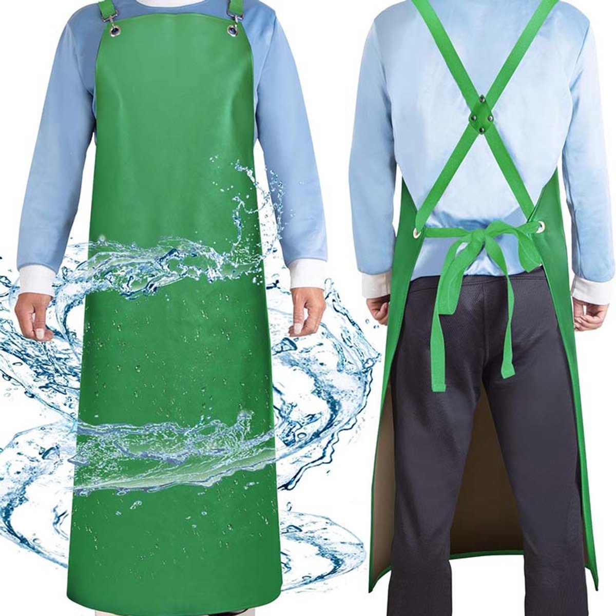 Waterdicht PU-leren schort, 43 x 26 inch, stevig afwasschort, oliebestendig keukenschort.