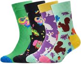 4 Paar – Happy Socks – Kinderen – 4 tot 6 Jaar - Thema Dieren – Katoen – Diverse kleuren